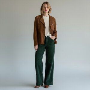 Vintage Together Brown Genuine Leather Utility Safari Blazer Jacket Women Size 8